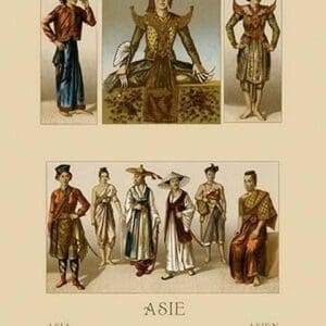 A Variety of Asian Costumes by Auguste Racinet - Art Print