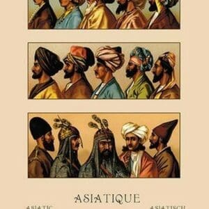 A Variety of Asiatic Head-Coverings #2 by Auguste Racinet - Art Print