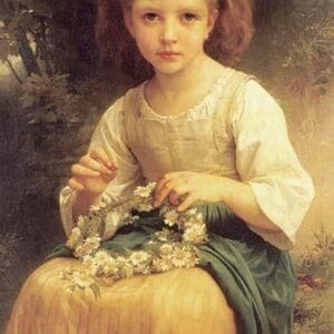 A Young Girl braids a Garland Crown of Flowers by William Bouguereau - Art Print