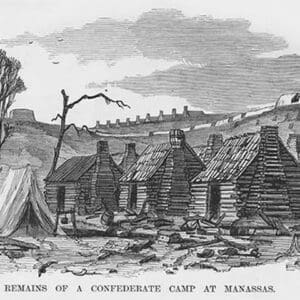 Abandoned Confederate log cabins at Manassas by Frank Leslie - Art Print