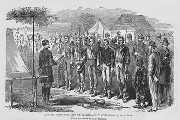 Administering the Oath of Office to Confederate Prisoners by Frank Leslie - Art Print
