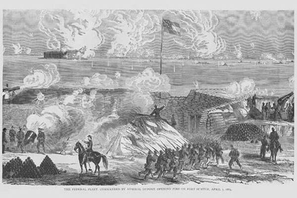 Admiral DuPont's Fleet opens fire on Fort Sumter by Frank Leslie - Art Print
