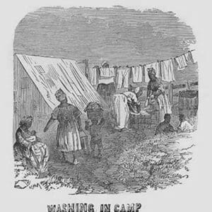 African Americans doing the laundry in camp by Frank Leslie - Art Print