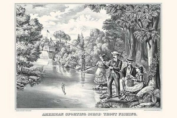 American Sporting Scene: Trout Fishing by John Walsh & Co - Art Print