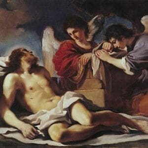 Angels weeping over the dead Christ by Guercino - Art Print