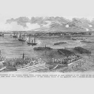 Attack on Port Royal under Stevens with gunboats & bombardment by Frank Leslie - Art Print