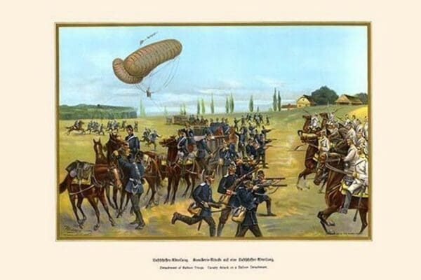 Balloon Reconnaissance Troops - Cavalry Attack on a Balloon Detachment by G. Arnold - Art Print