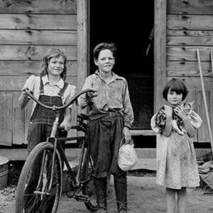 Beautiful Children with Bike and a Cat by Dorothea Lange - Art Print