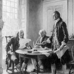 Benjamin Franklin reading draft of Declaration of Independence by Jean Leon Gerome Ferris - Art Print