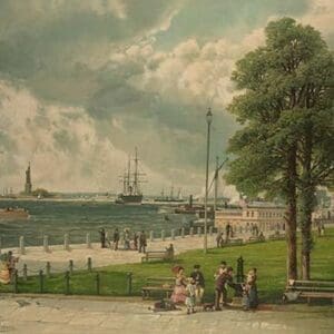 Castle Garden at the tip of Manhattan with the Stature of Liberty in the Distance - Art Print