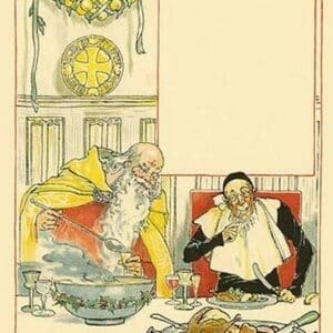 Father Christmas served Ash Wednesday a great feast and plied him with cider by Walter Crane - Art Print