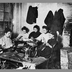 Five Immigrant Women Sit at a Table and Sew - Art Print