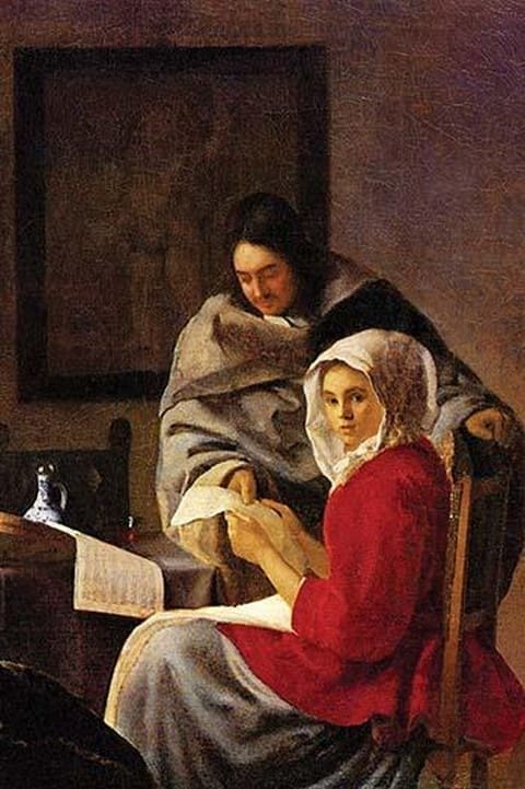 Girl Interrupted In Her Music By Johannes Vermeer Vintage Image Shop girl-interrupted-in-her-music-by-johannes-vermeer-vintage-image-shop