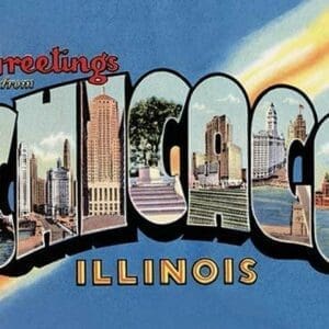 Greetings from Chicago Illinios by Curt Teich Publishers - Art Print