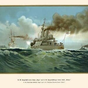 H.M 4th Class Battleship 'Aegir' & H.M. 3rd Class Protected Cruiser Gesion' by G. Arnold - Art Print