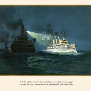 H.M. Dispatch Boat 'Wacht' Turning Searchlight on H.M. 2nd Class Protected Cruiser 'Kaiserin Augusta' by G. Arnold - Art Print
