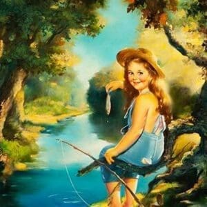 Little Girl Fishing by Maxine Stevens - Art Print