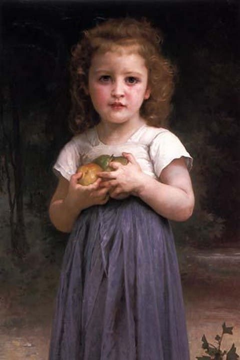Little Girl holding Apples in her hands by William Bouguereau - Art Print
