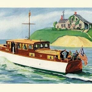Mathews 46' Enclosed Bridge Deck Cruiser by Douglas Donald - Art Print