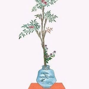 Nanten & Nogiku (Heavenly Bamboo & Chrysanthemum) in a Tsubo by Josiah Conder - Art Print