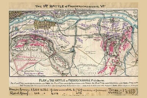 Plan Of The Battle Of Fredericksburg By Robert Knox Sneden - Vintage ...