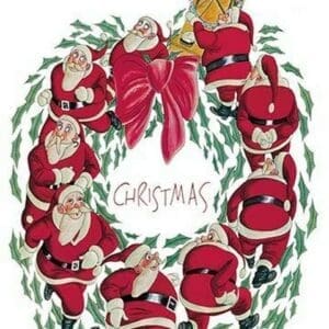 Santa Christmas Wreath by Abner Dean - Art Print