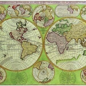 Stereographic World Map with Insets of Polar Projections by Vincenzo Coronelli - Art Print