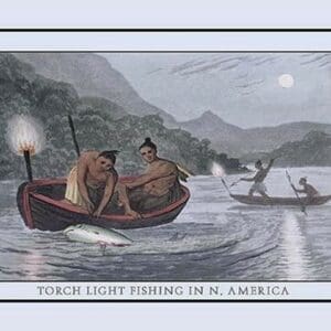 Torch Light Fishing In North America by J.H. Clark - Art Print