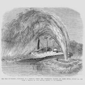 Torpedo Explodes under the Commodore Barney on the James River by Frank Leslie - Art Print