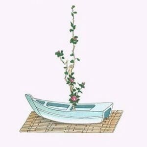 Tsubaki (Camellia Japonica) in a boat shaped Vase by Josiah Conder #2 - Art Print
