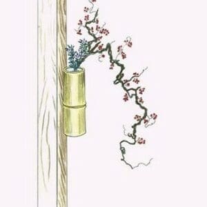 Tsuru-umemodoki & Rindo (Staff Vine and Gentian) in a Bamboo Vase by Josiah Conder #2 - Art Print