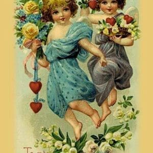 Two Angel Girls With Flowers - Art Print