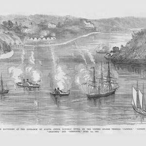 US Naval Bombardment of Southern Batteries at Acquia Creek on the Potomac. by Frank Leslie - Art Print