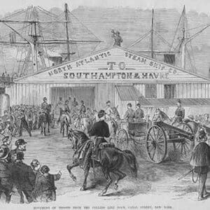 Union troops embark at Canal Street Dock for transportation to the South. by Frank Leslie - Art Print