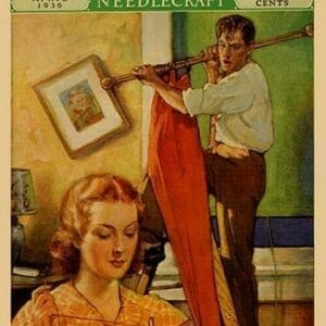 Wife Sews While a Man Hangs a Picture by Ralph Pallen Coleman - Art Print