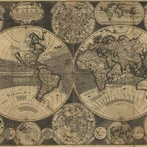 World Map with Planets by W. Godson - Art Print
