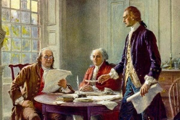 Writing the Declaration of Independence in 1776 by Jean Leon Gerome Ferris - Art Print