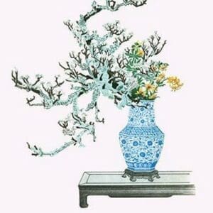 Yamanashi & Takejimayuri (Wild Pear and Lily) in a Blue and white Porcelain Vase by Josiah Conder #2 - Art Print