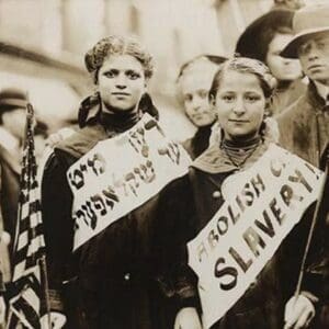 Young Girls Protest Child Labor in New York Rally and carry Yiddish Signs - Art Print