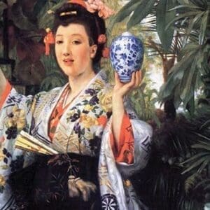 Young Lady Holding Japanese Objects by James Tissot - Art Print