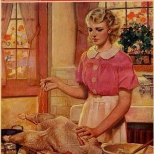 Young Mother Sews Up a Turkey by Home Arts - Art Print