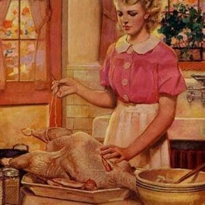 Young Mother Sews up a Turkey by Home Arts #2 - Art Print