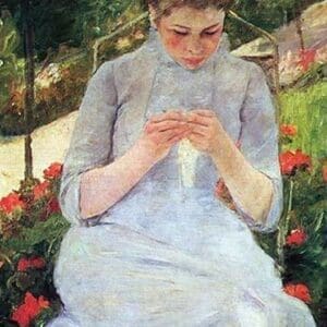Young Woman Sewing in the Garden by Mary Cassatt - Art Print