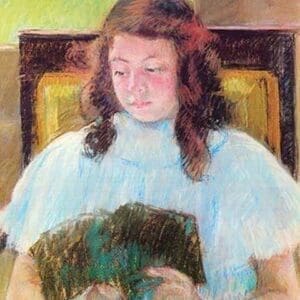Young girl reading by Mary Cassatt - Art Print