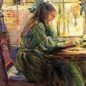 Young girl writing by Berthe Morisot - Art Print