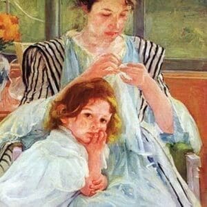 Young mother sewing by Mary Cassatt - Art Print