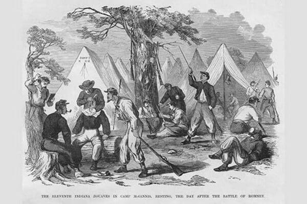 Zouaves get a Shave in Camp McGinnis after Battle of Bomney by Frank Leslie - Art Print